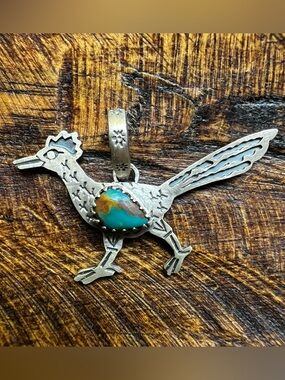 Sterling Silver Turquoise Roadrunner Pendant